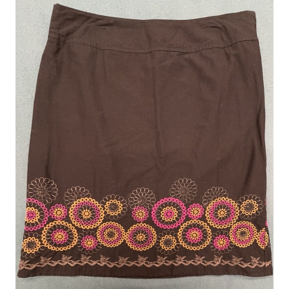 Axcess Liz‎ Claiborne Skirt 4 Brown Orange Pink Embroider Preppy Casual Work